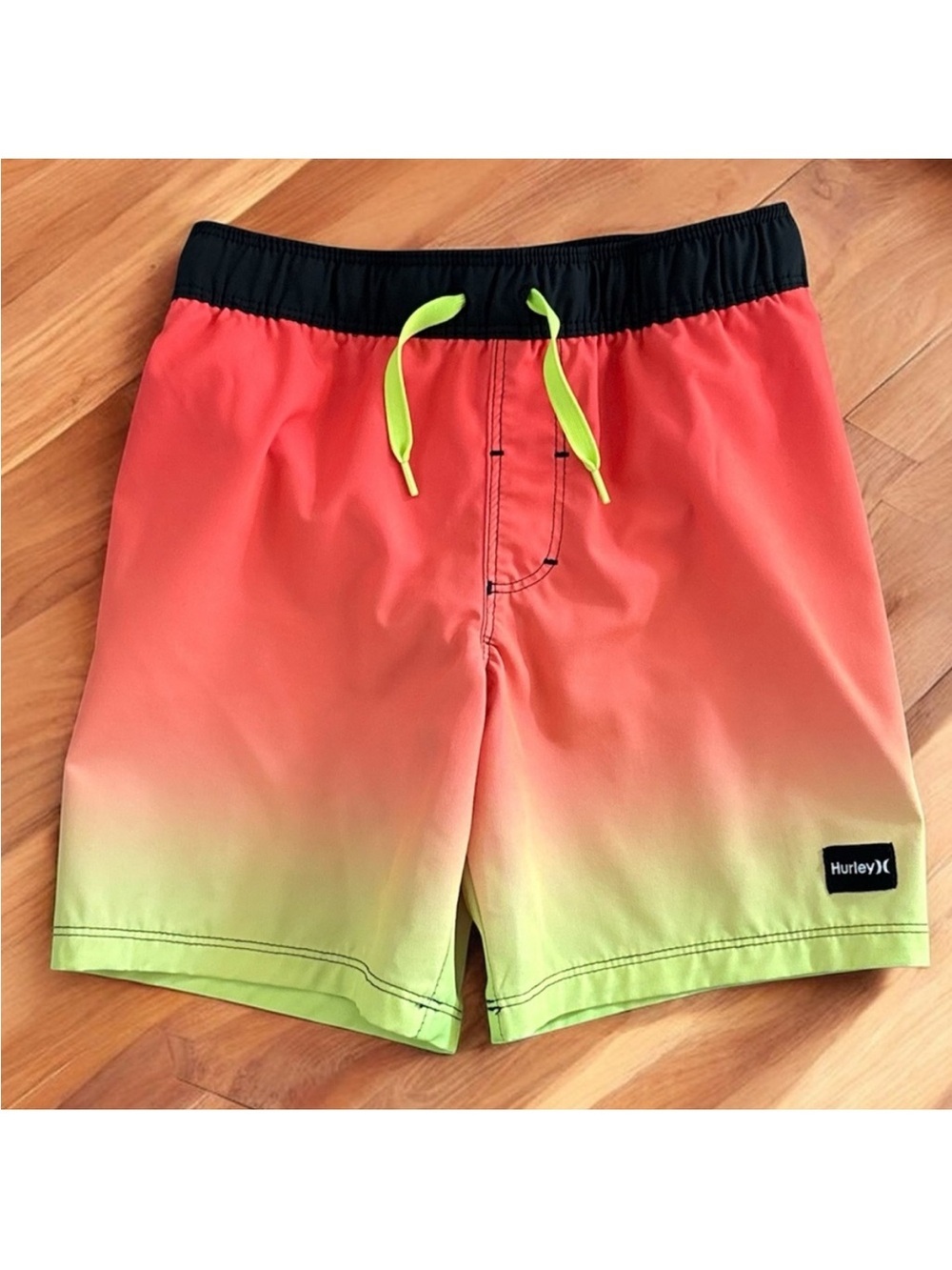 Hurley Orange to Lime Ombre Swim Shorts with Black Waistband Boy’s Size 5/6